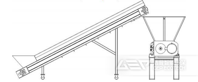 雙軸撕碎機(jī)帶進(jìn)料方式